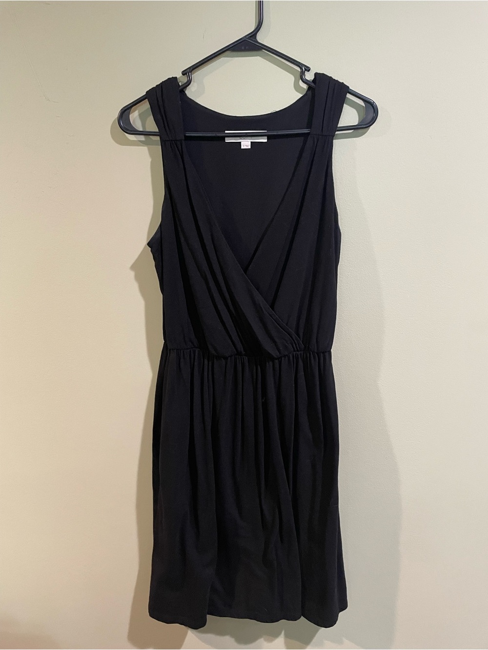 LOFT Black Sleeveless Faux-Wrap Midi Dress